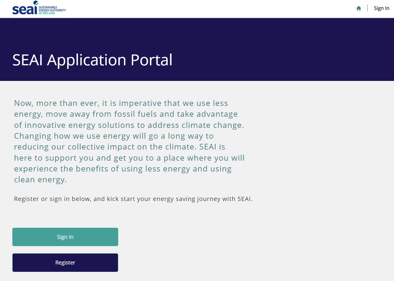 image of SEAI application portal window